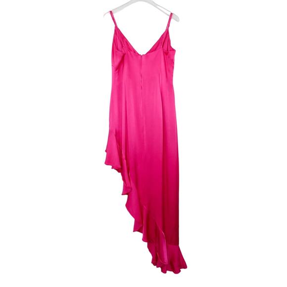 Revolve Bardot Ember Midi Dress Hot Pink High Low Asymmetrical V-Neck Large Sexy - Picture 9 of 14